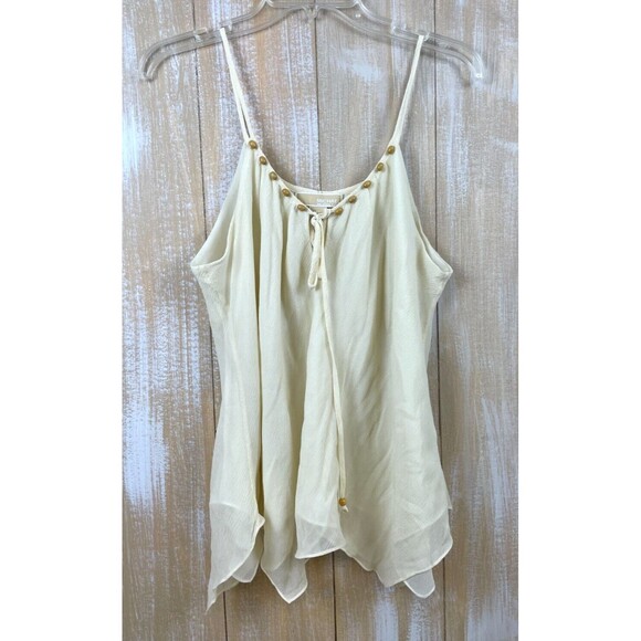 Michael Kors Ivory Crepe Silk Blend Handerkerchief Boho Cami with Beads Size 12 - Picture 5 of 11